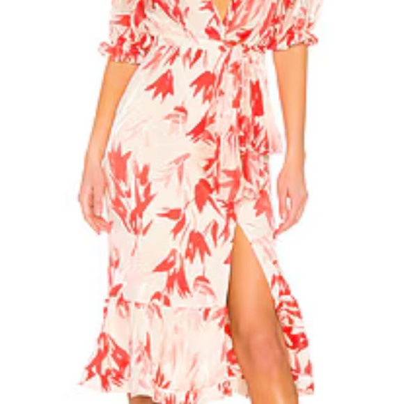 SALONI Red and White Floral Midi Dress - Picture 1 of 3